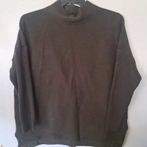 Efan Womens Oversized Rib Batwing Sleeve Turtleneck Sweater Long Green Size L